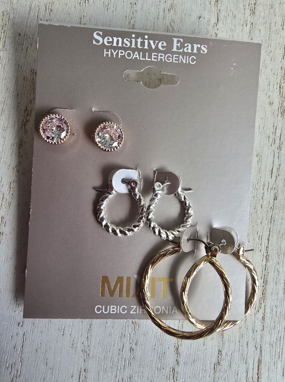 Mixit Pink, Silver & Gold Three-Pair Earring Set
